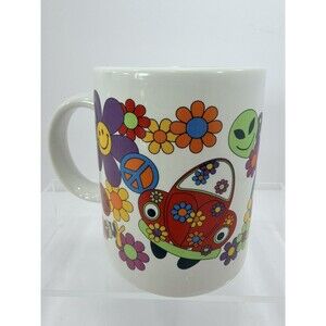 VTG Betallic Kitsch Retro Groovy Flower Power Smiley Peace Alien Coffee Mug